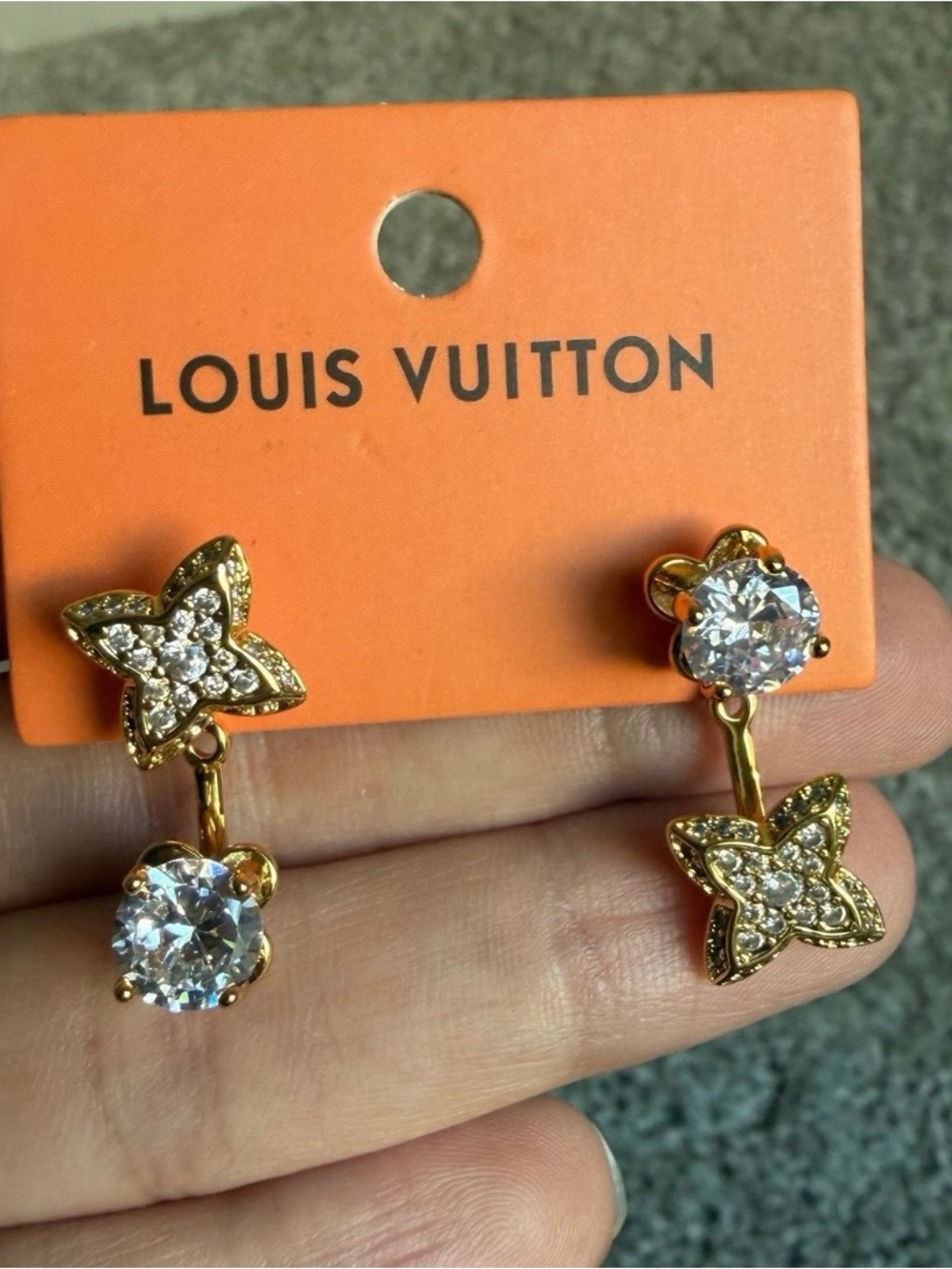 GWP/novelty Gold and Clear Crystal Monogram Drop Earrings